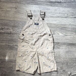 OshKosh B'gosh Beige Toddler Short Overalls with Sailboat Accent